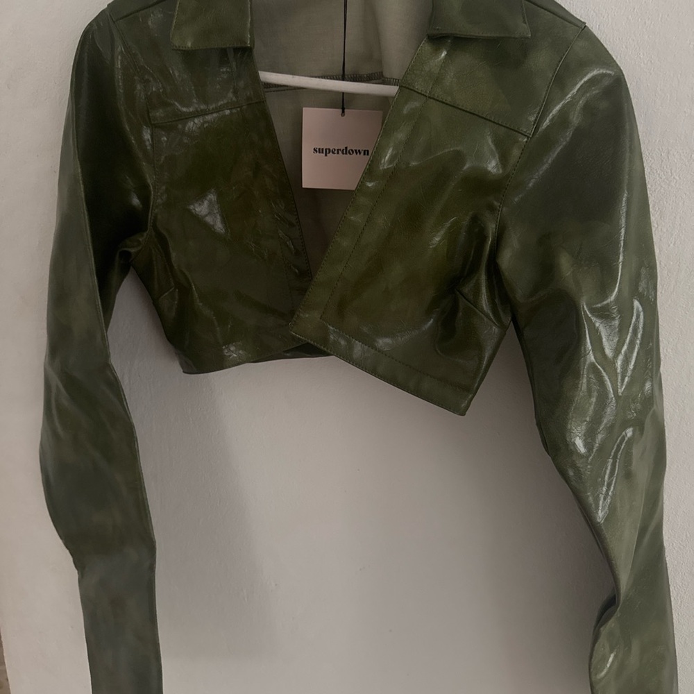 Superdown Olive Green Faux Leather Jacket